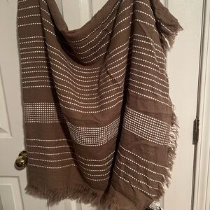 Brown Striped Fringe Throw Blanket - Home Accents